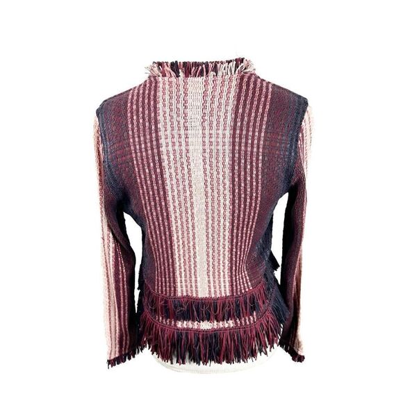 Nic+ Zoe Soft Cotton Blend Short Knit Jacket Pink Purple Tweed Fringe Size S - Picture 8 of 10